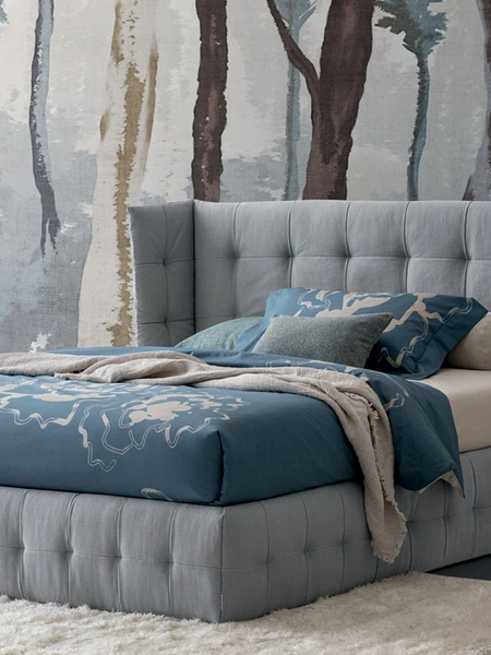 Letto Taste Quilt in tessuto trapuntato con testiera avvolgente di Oggioni