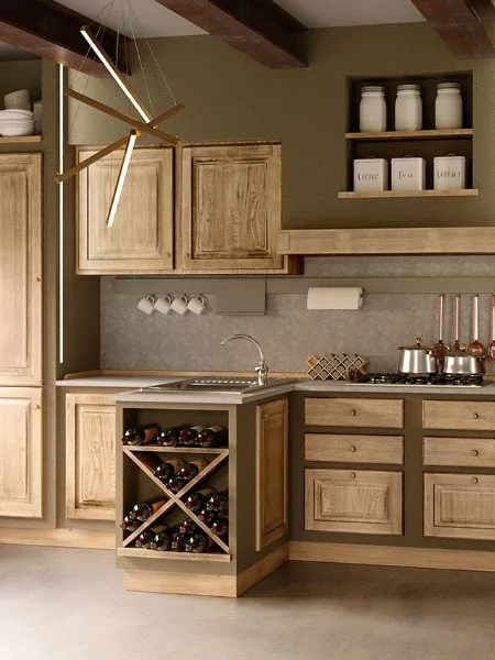 Cucina in Muratura e legno effetto rustico con penisola Paolina Gianduia di Zappalorto