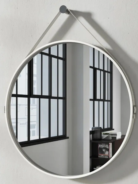 Specchio rotondo Astra con cornice in MDF laccato e cinghia in cuoietto di Doimo Salotti