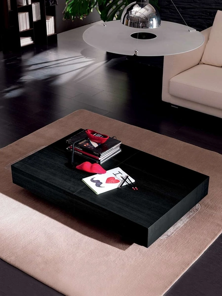 Tavolino trasformabile Box in legno di Rovere Wild Carbone di Ozzio