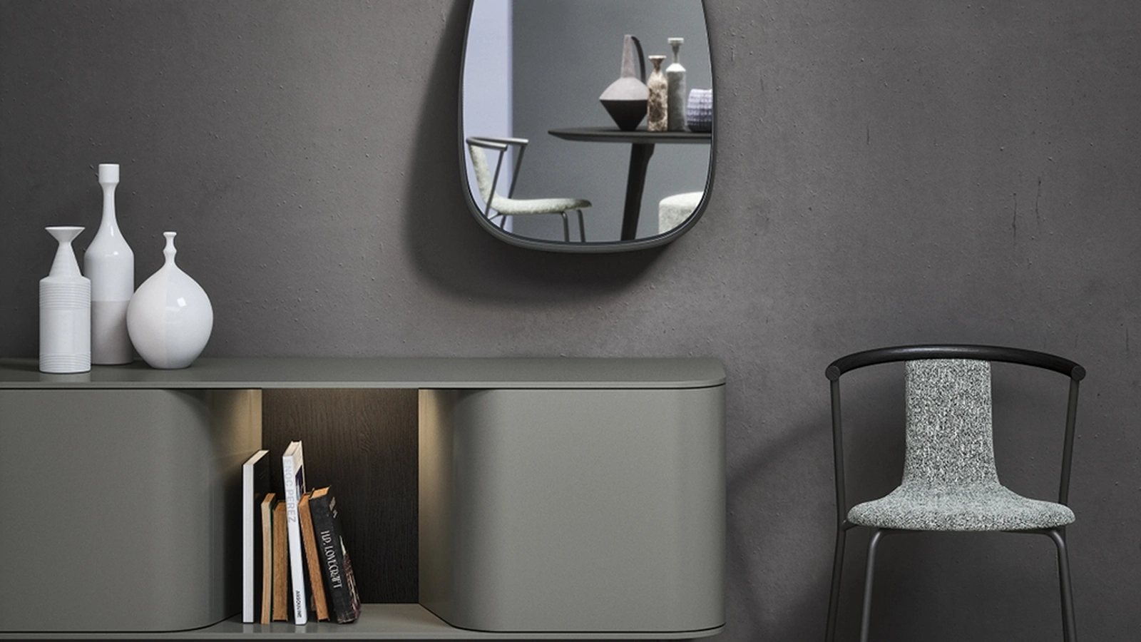 Specchio Flow con cornice in cuoio di Novamobili