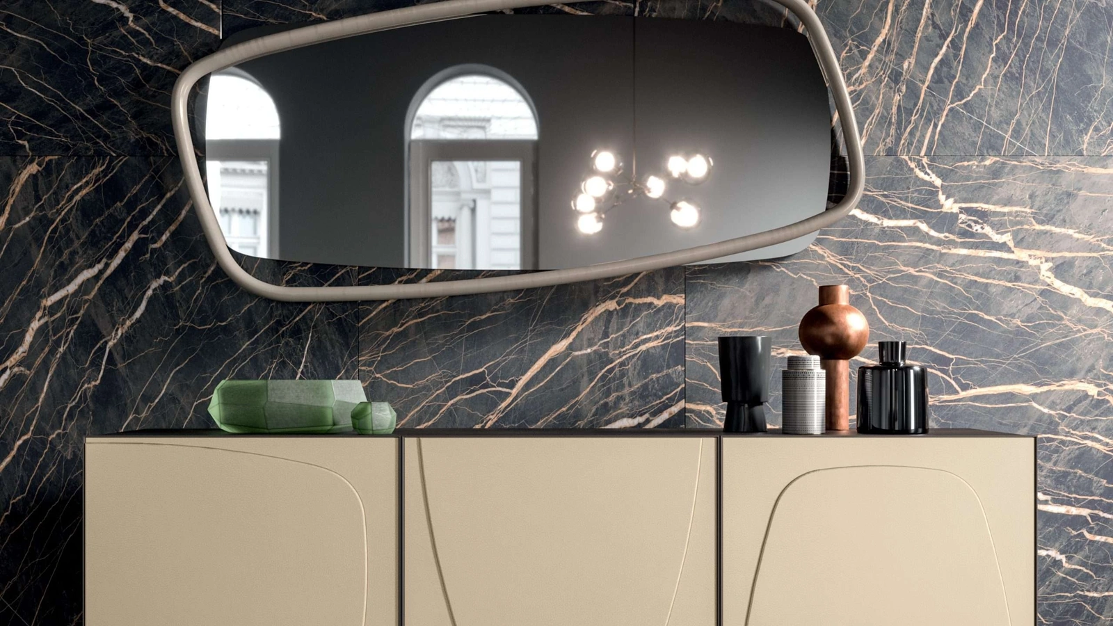 Specchio con cornice in legno Golden Wood di Ozzio