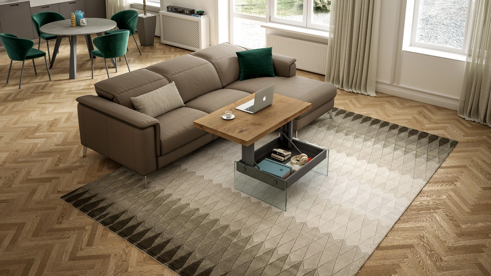 Tavolino trasformabile Lugano posizionabile a due altezze con contenitore in metallo di Easyline