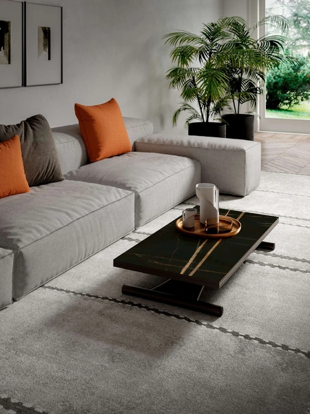 Tavolino trasformabile in tavolo da pranzo Mondial CR in marble glass di Ozzio