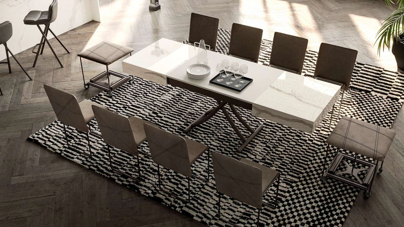 Tavolino trasformabile Box in marble glass di Ozzio