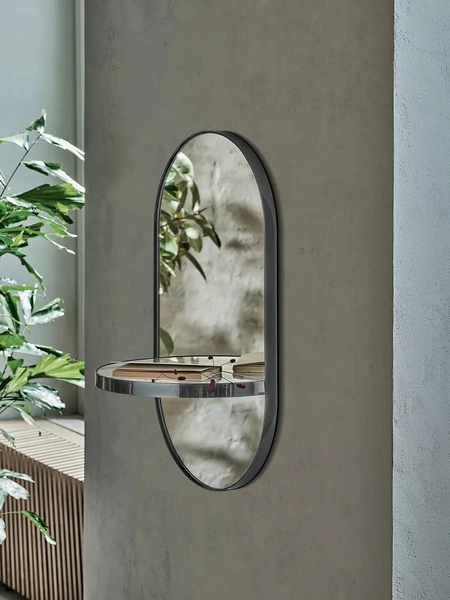 Specchio ovale con mensola in SuperMarmo e struttura in acciaio laccato Pill di Bontempi