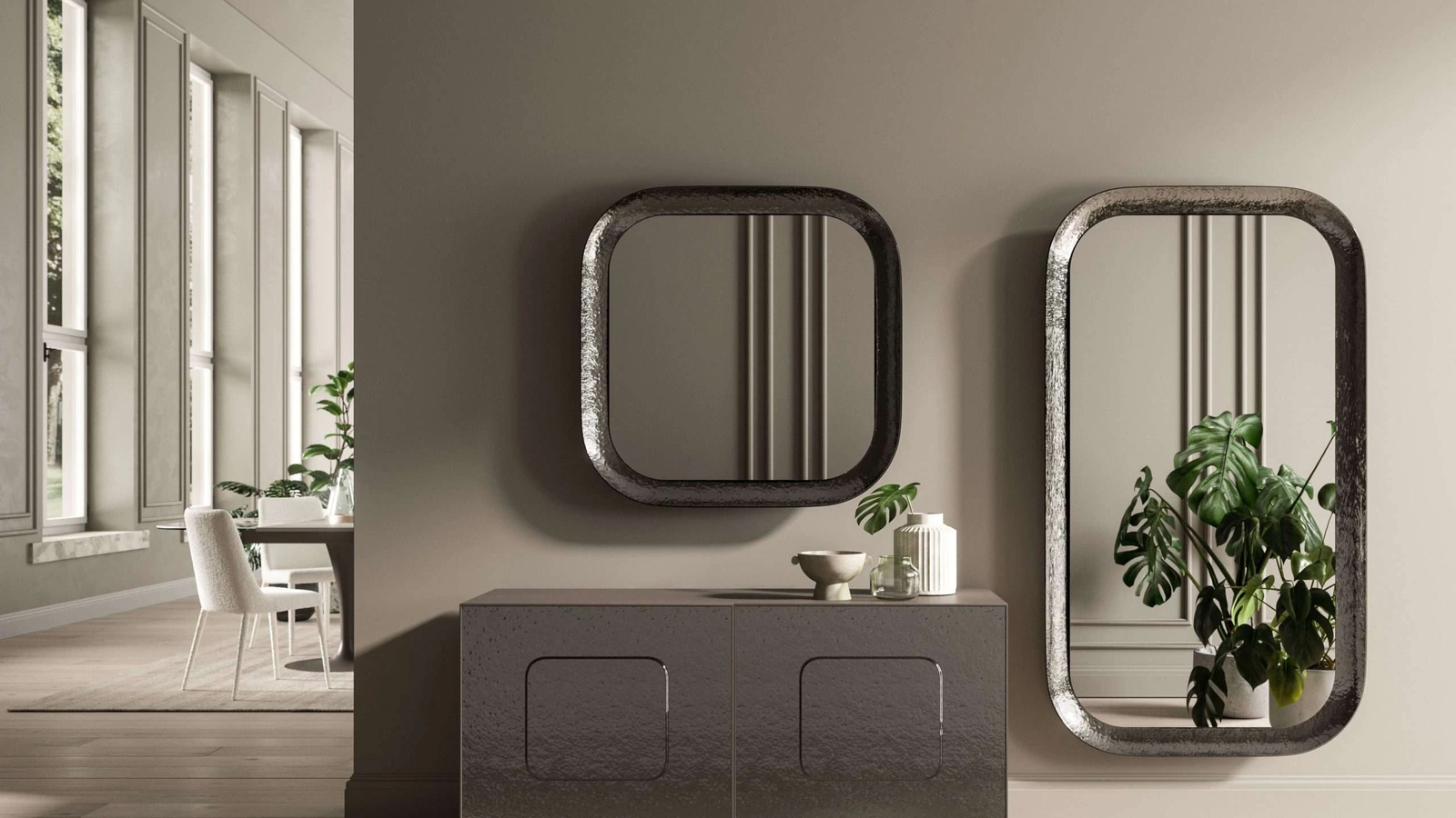 Specchio con cornice in vetro bocciardato Raggio di Ozzio