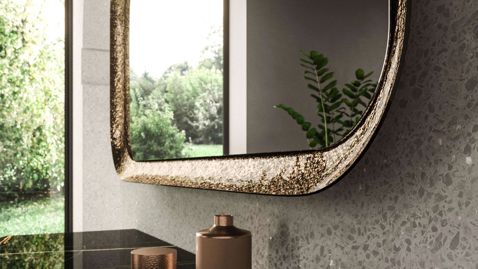 Specchio con cornice in vetro bocciardato Raggio di Ozzio