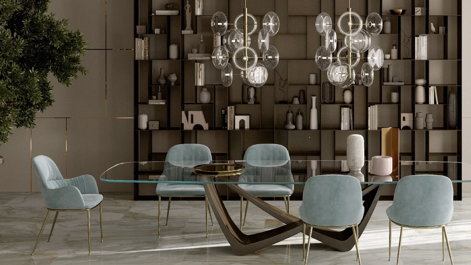 Lampada a sospensione Spark in vetro e ottone di Bontempi