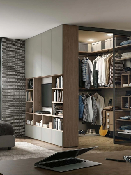 Cabina Armadio angolare in laccato e melaminico con porta Integrata scorrevole di Adok