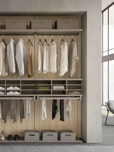 Cabina Armadio Up&Down in Nicchia finitura laccato Fango e melaminico Frassino Normandie di Adok