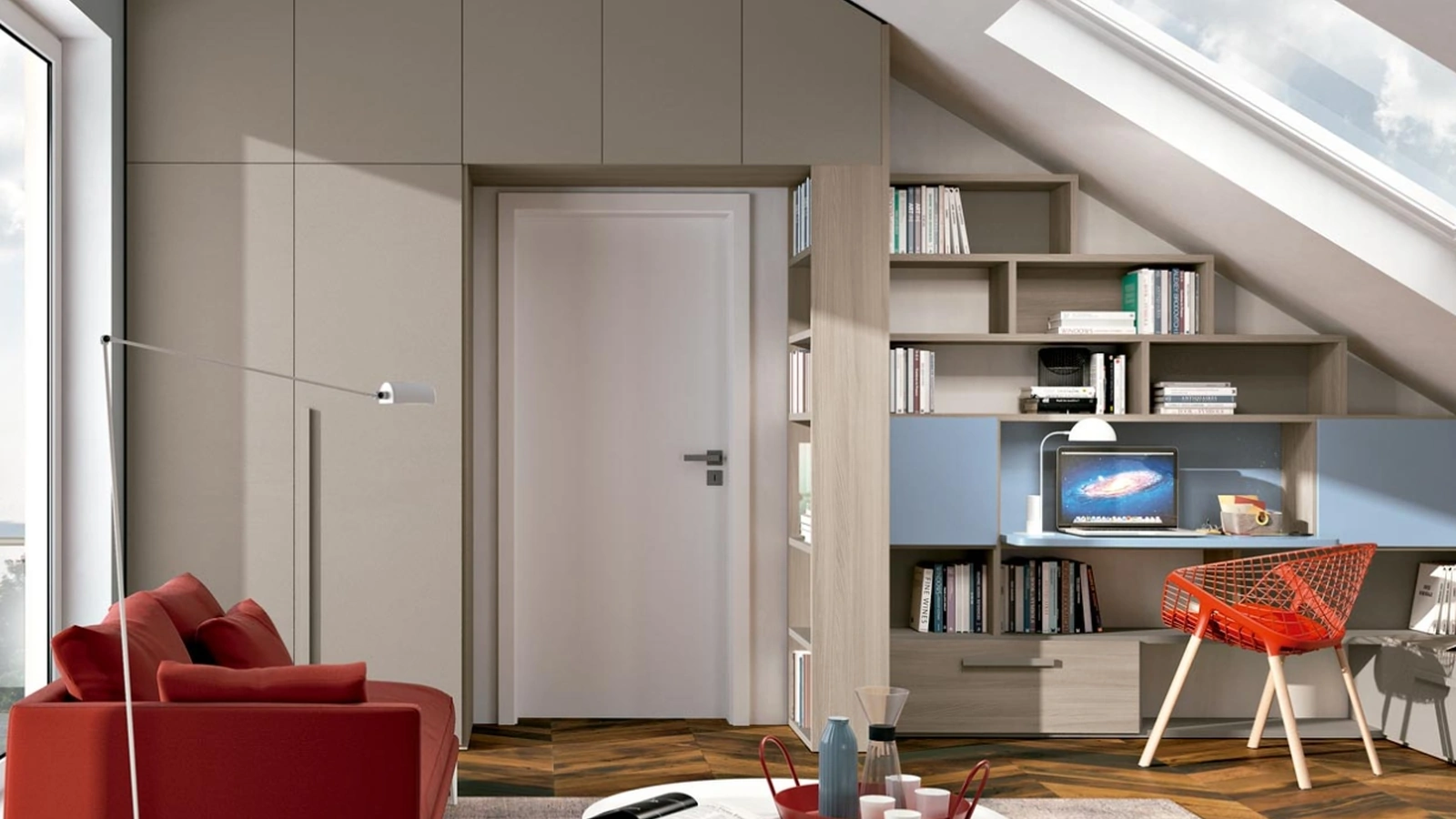 Armadio con ante battenti mansardato con portale Composizione 17 di Ferrimobili