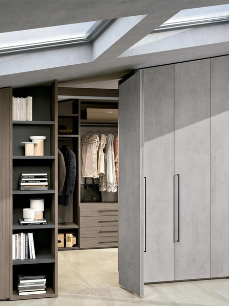 Cabina Armadio Bifacciale in melaminico e materico effetto cemento Composizione 02 di Ferrimobili