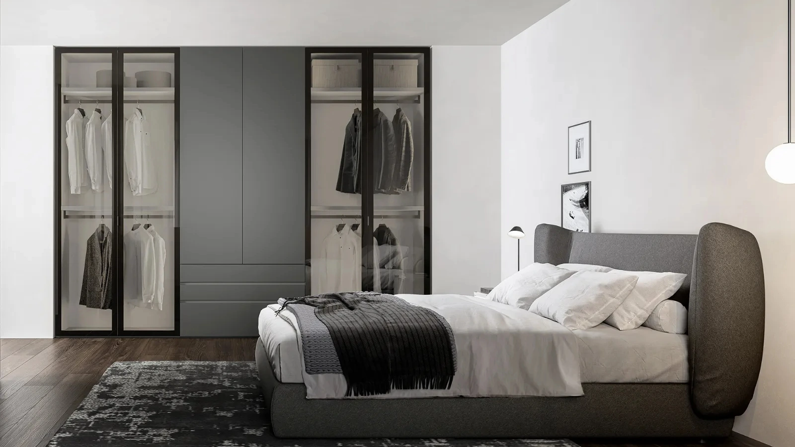 Armadio con ante battenti Frame in vetro temprato e laccato opaco di Dielle Modus