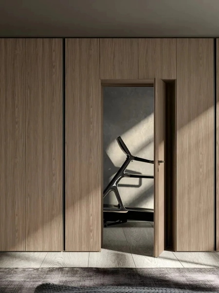 Armadio Intermezzo bifacciale in melaminico finitura Noce Louisiana con passaggio porta di Adok