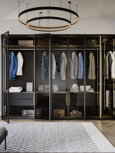 Armadio angolare con ante battenti in vetro Perry di Novamobili