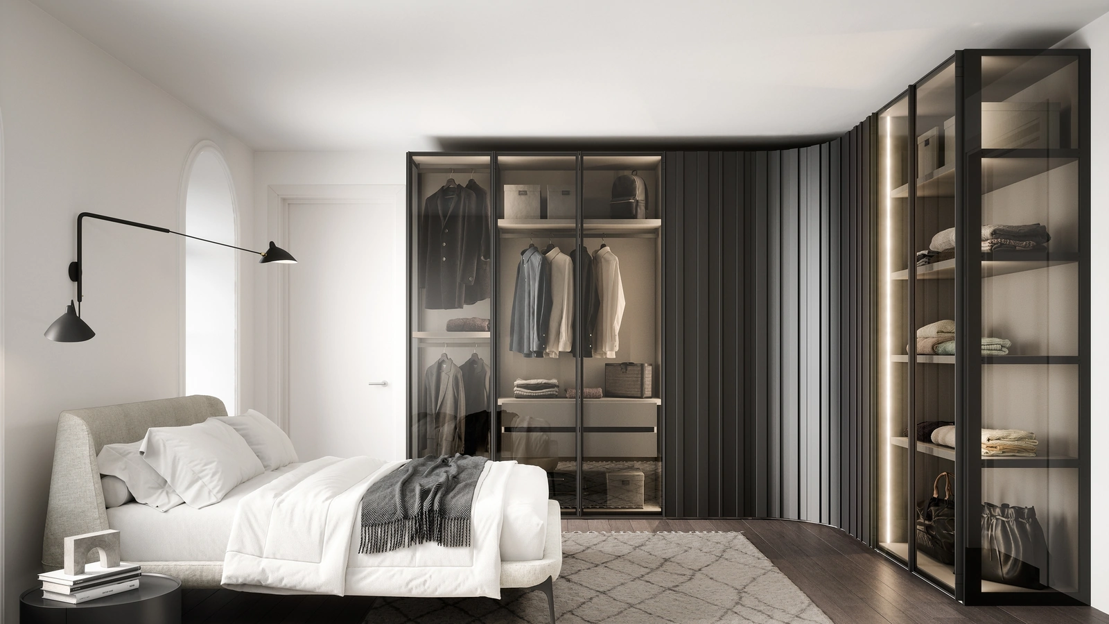 Armadio angolare in laccato e vetro Stave di Novamobili