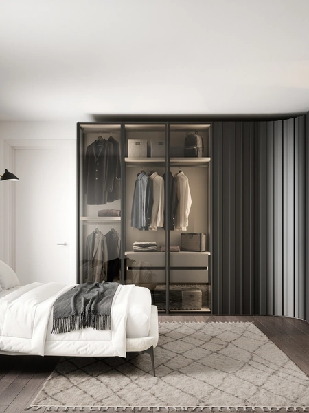 Armadio angolare in laccato e vetro Stave di Novamobili