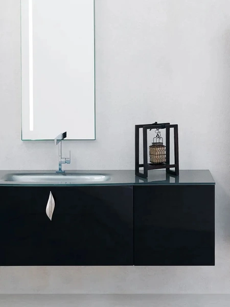 Mobile da Bagno sospeso laccato Nero lucido Bombo 03 di Archeda