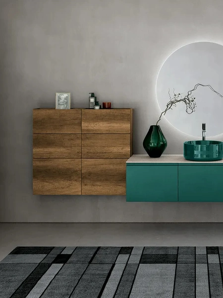 Mobile da Bagno sospeso in laccato lucido e melaminico Gola 01 di Archeda