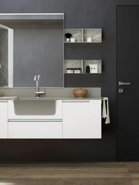 Mobile da Bagno in laccato Bianco e HPL Laundry 02 di Archeda