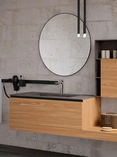 Mobile da Bagno sospeso finitura impiallacciato Olmo Linea 07 di Archeda