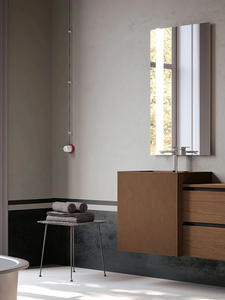 Mobile da Bagno sospeso finitura impiallacciato Rovere Fiammato Castagna Linea 08 di Archeda