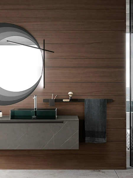 Mobile da Bagno sospeso Side 01 in HPL con lavabo in vetro fumè di Archeda