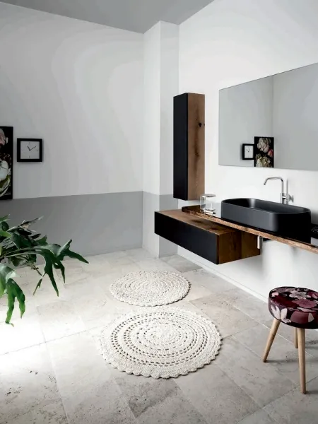 Mobile da Bagno sospeso in legno e ferro con top in resinato Gap 02 di Alta Corte