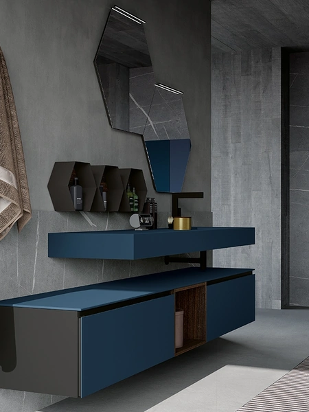 Mobile da Bagno sospeso in vetro acidato Oltremare Modulo 06 di Archeda