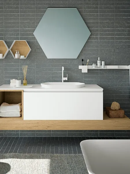 Mobile da Bagno sospeso in vetro acidato e Rovere Modulo 08 di Archeda