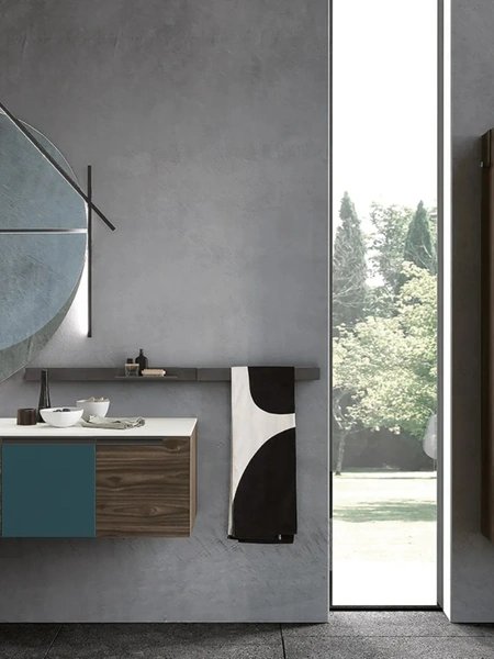 Mobile da Bagno sospeso Side 02 in melaminico e top in Corian con vasca integrata di Archeda
