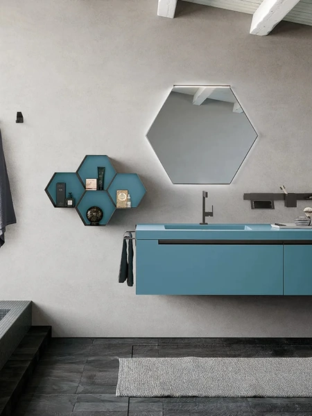 Mobile da Bagno sospeso Side 05 in laccato opaco con maniglie in titanio di Archeda