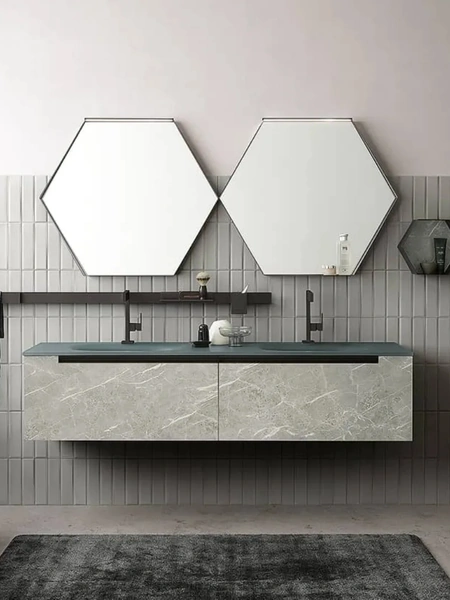 Mobile da Bagno sospeso Side 07 in HPL con top in vetro acidato di Archeda