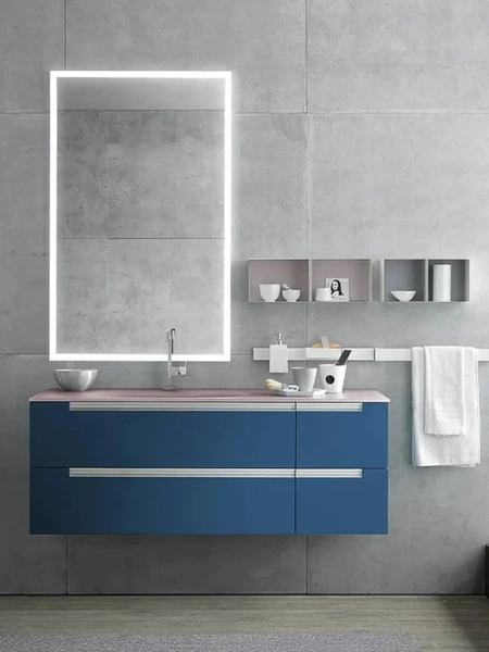 Mobile da Bagno sospeso Side 08 in laccato e top in vetro acidato con vasca integrata di Archeda