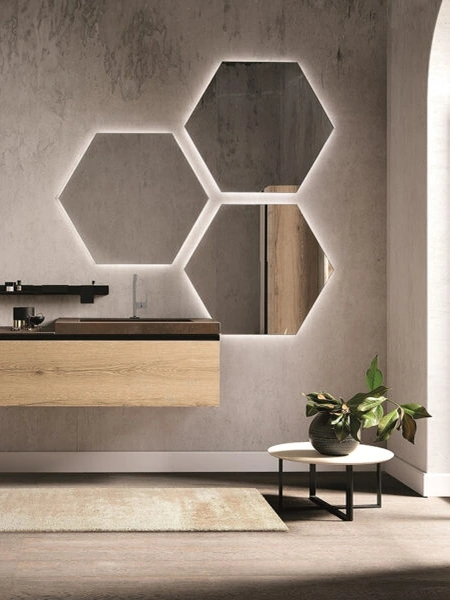 Mobile da Bagno Side 04 in melaminico rovere e top in gres con vasca intregrata di Archeda