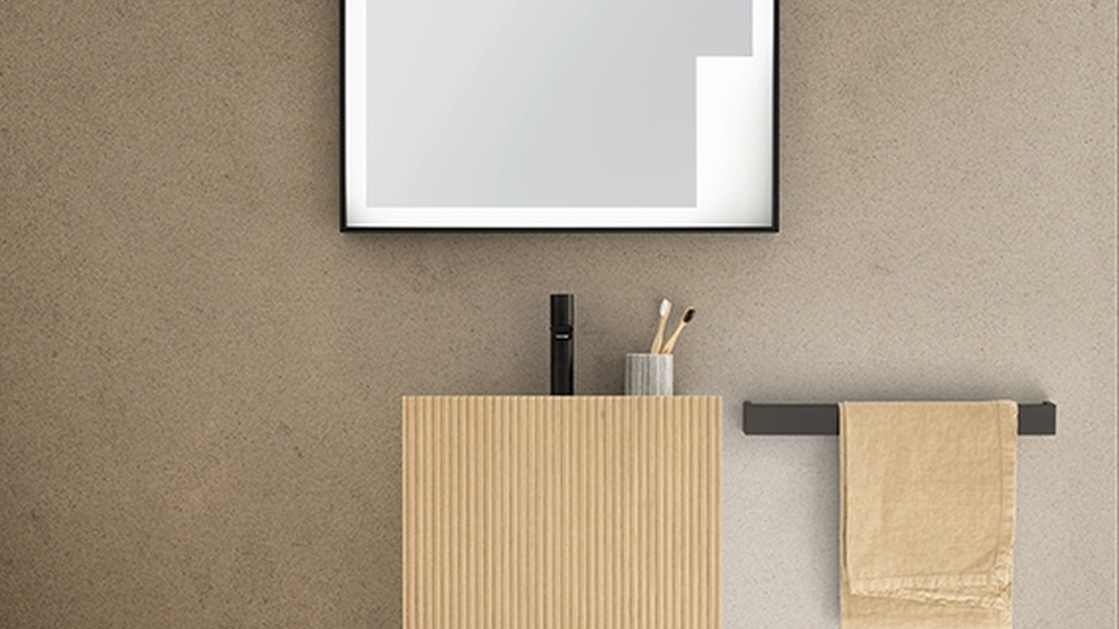 Mobile da Bagno a terra Tulle 08B in Okite con frontale in Rovere di Archeda