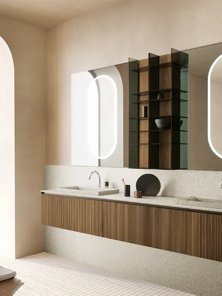 Mobile da Bagno sospeso in Noce Canaletto Tulle Cannettato 01 di Archeda