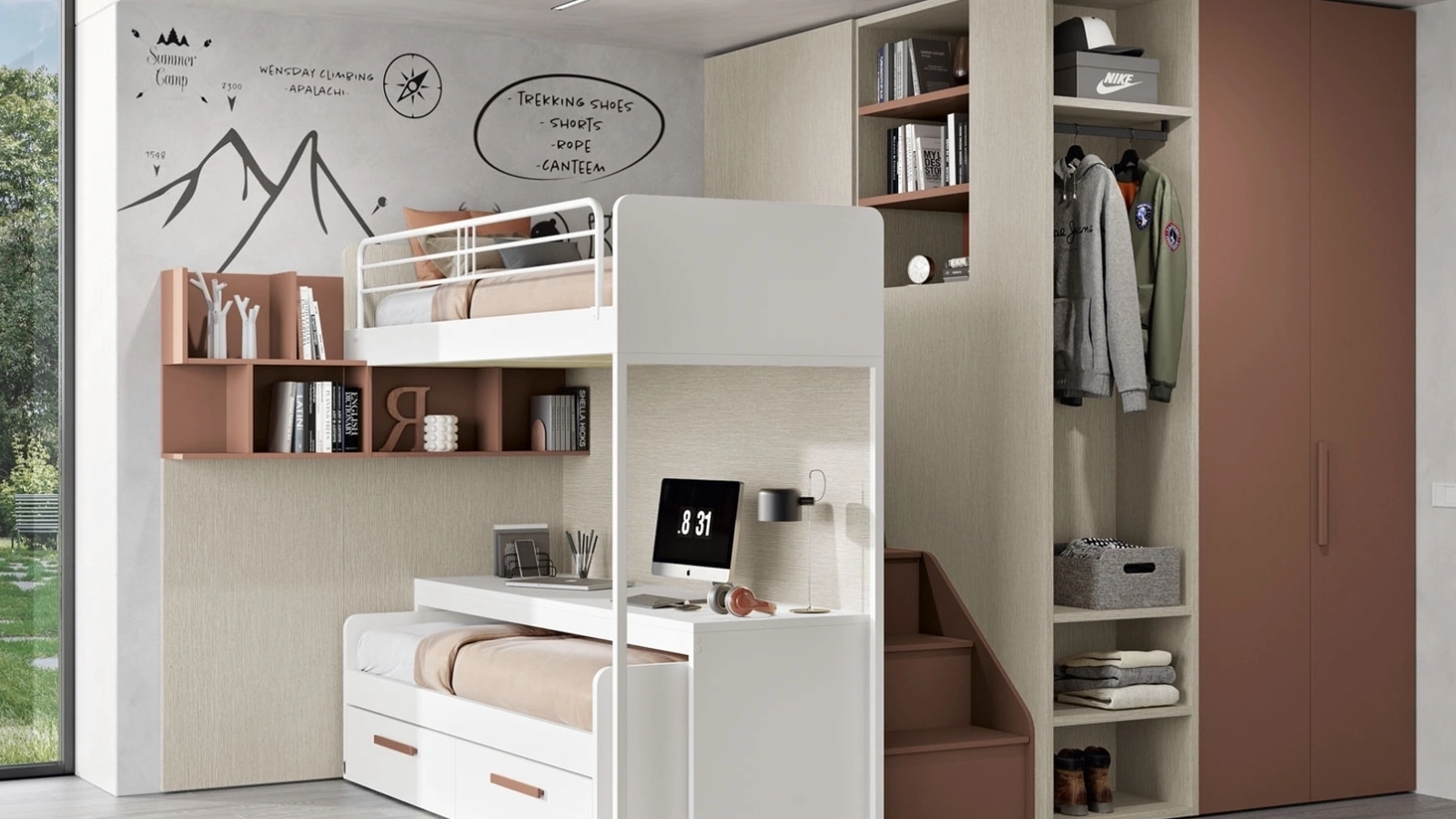 Cameretta 106 a soppalco con letto scorrevole di Ferrimobili