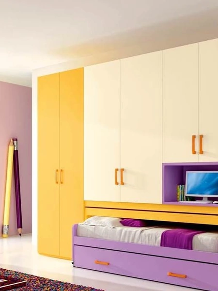 Cameretta per Ragazze 607 a ponte salvaspazio con letto e scrivania estraibili di Ferrimobili