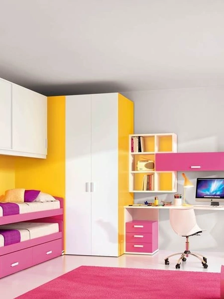 Cameretta per Ragazze 630 a ponte con secondo letto estraibile e scrivania di Ferrimobili
