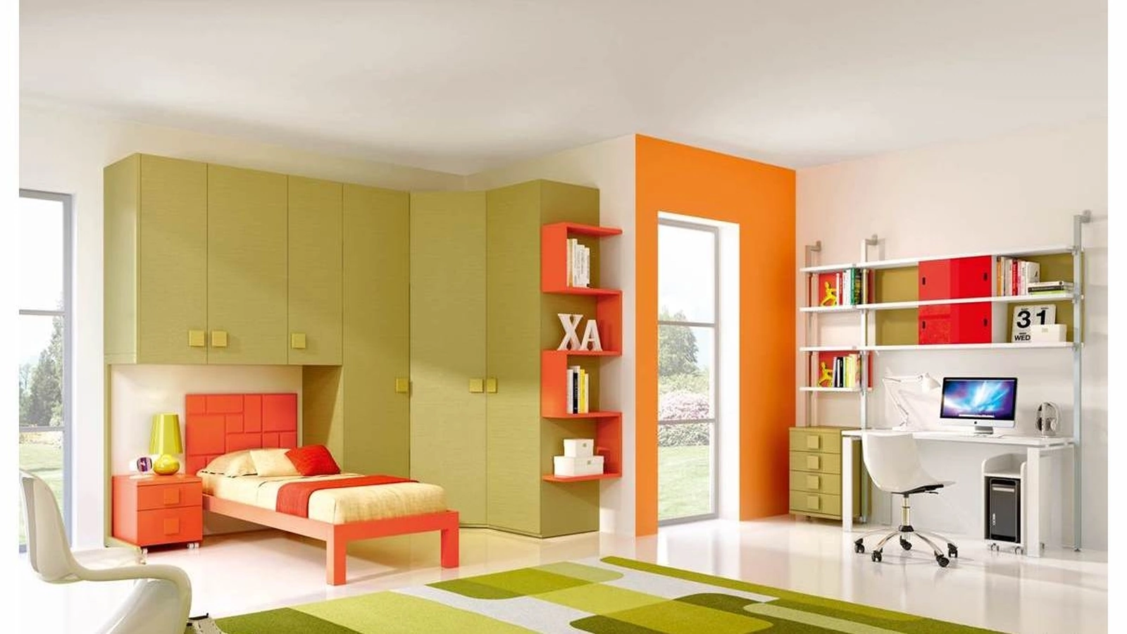 Cameretta 640 a ponte con armadio angolare e scrivania di Ferrimobili