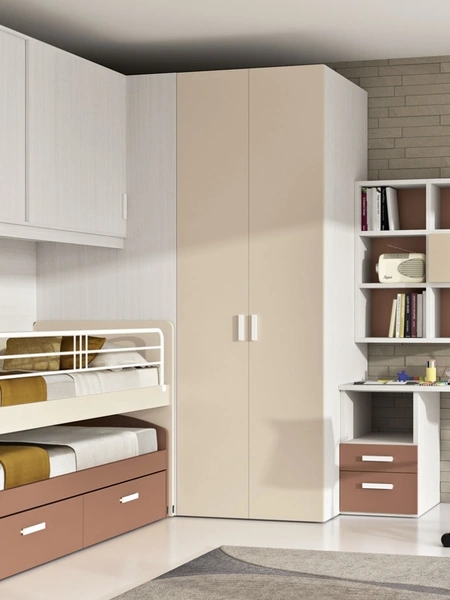 Cameretta 144 a ponte con secondo letto estraibile e scrivania di Ferrimobili