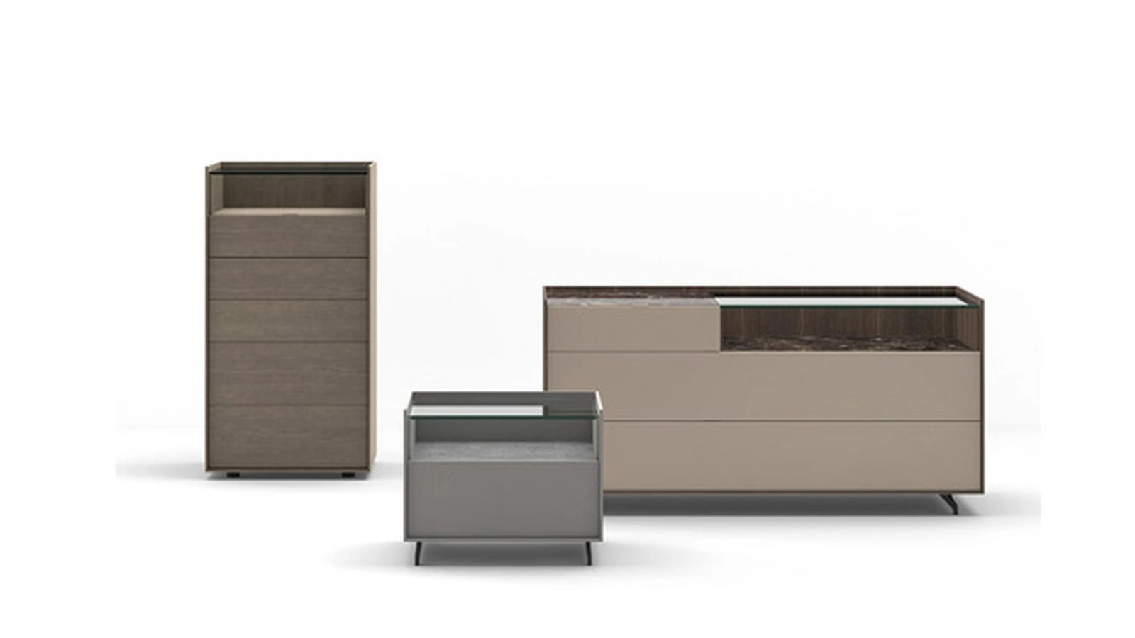 Gruppo Notte Cabaret in laccato opaco e legno impiallacciato di Sangiacomo