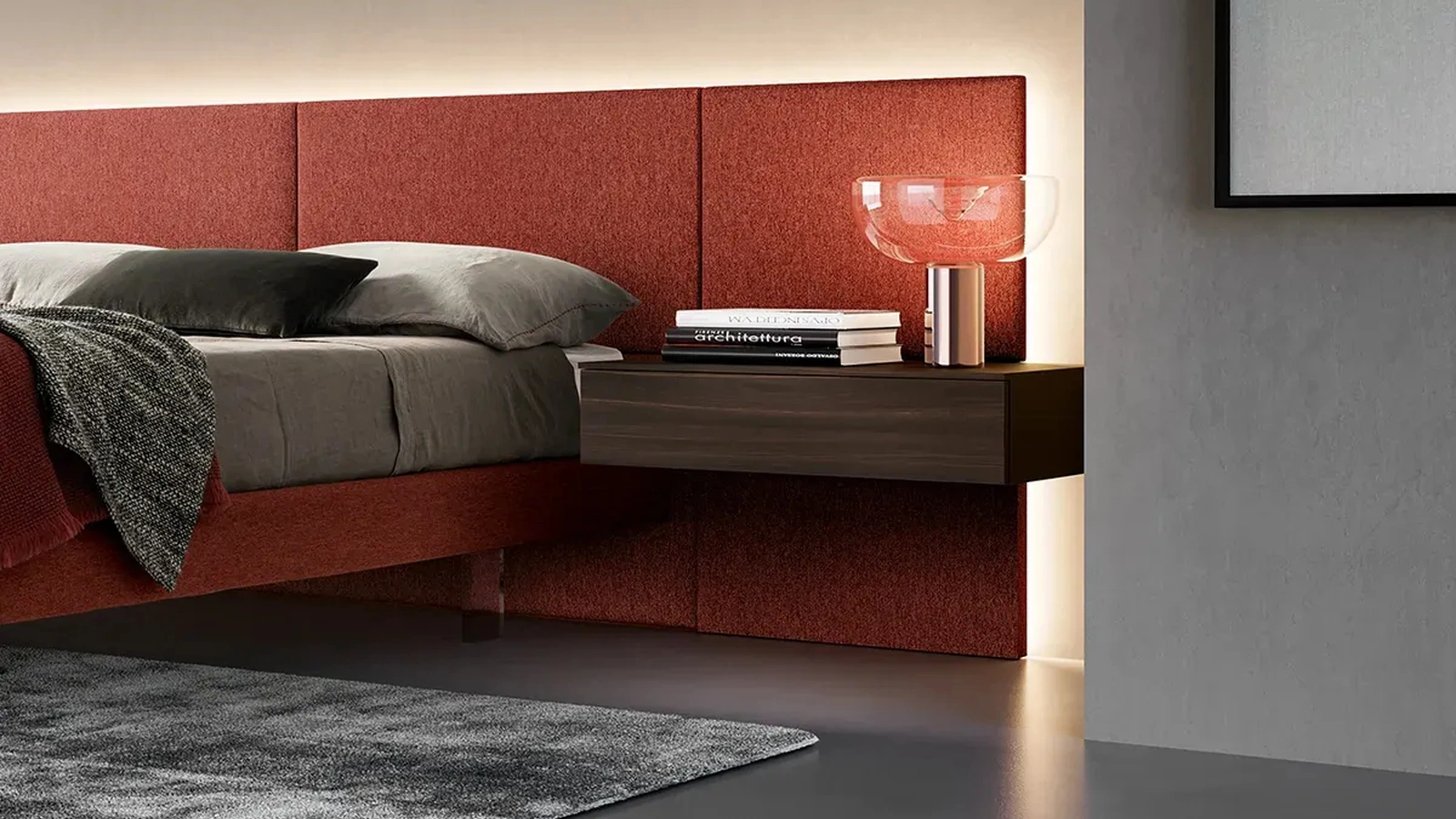 Comodino sospeso Fly in nobilitato effetto legno di Adok