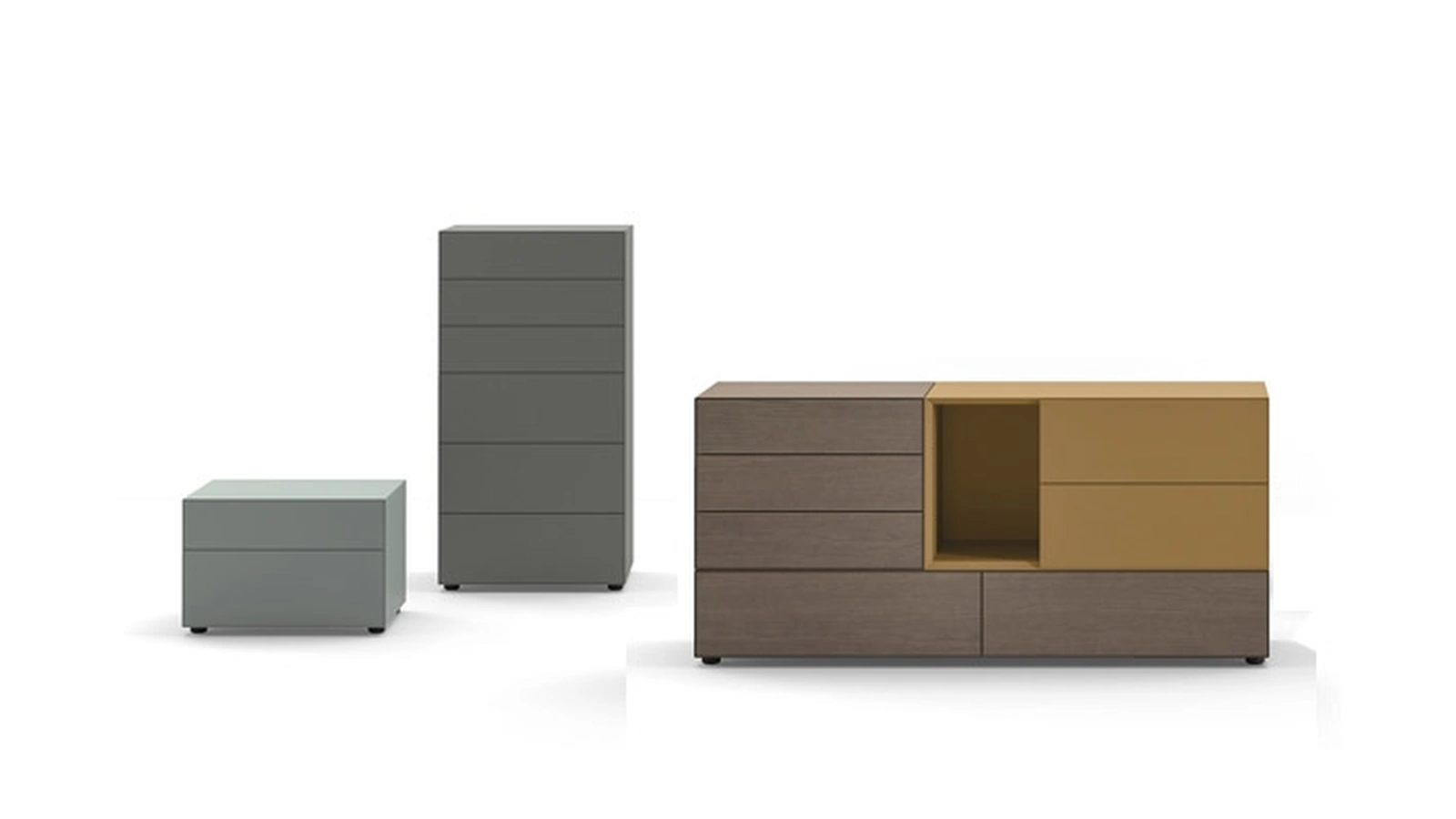 Gruppo Notte Domino in laccato opaco e legno impiallacciato di Sangiacomo