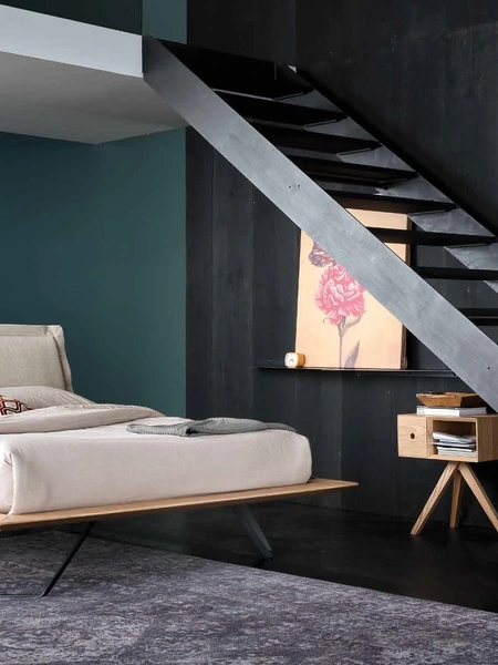 Letto con testiera rivestita in tessuto Diamante di Alta Corte