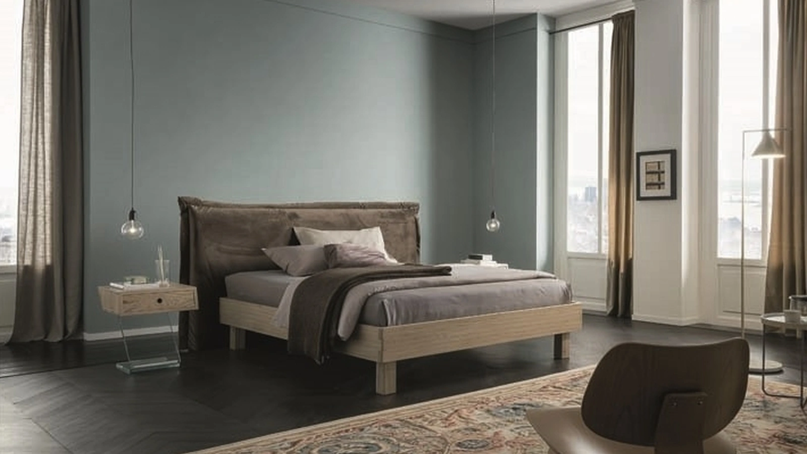 Letto in legno con testiera in tessuto Pegaso di Alta Corte