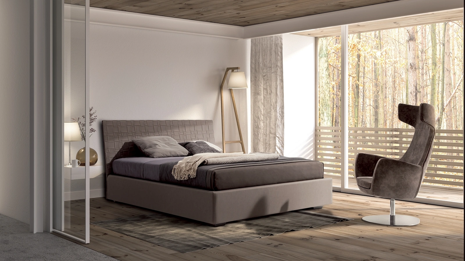 Letto in pelle con testiera intrecciata Compasso di Confort Line
