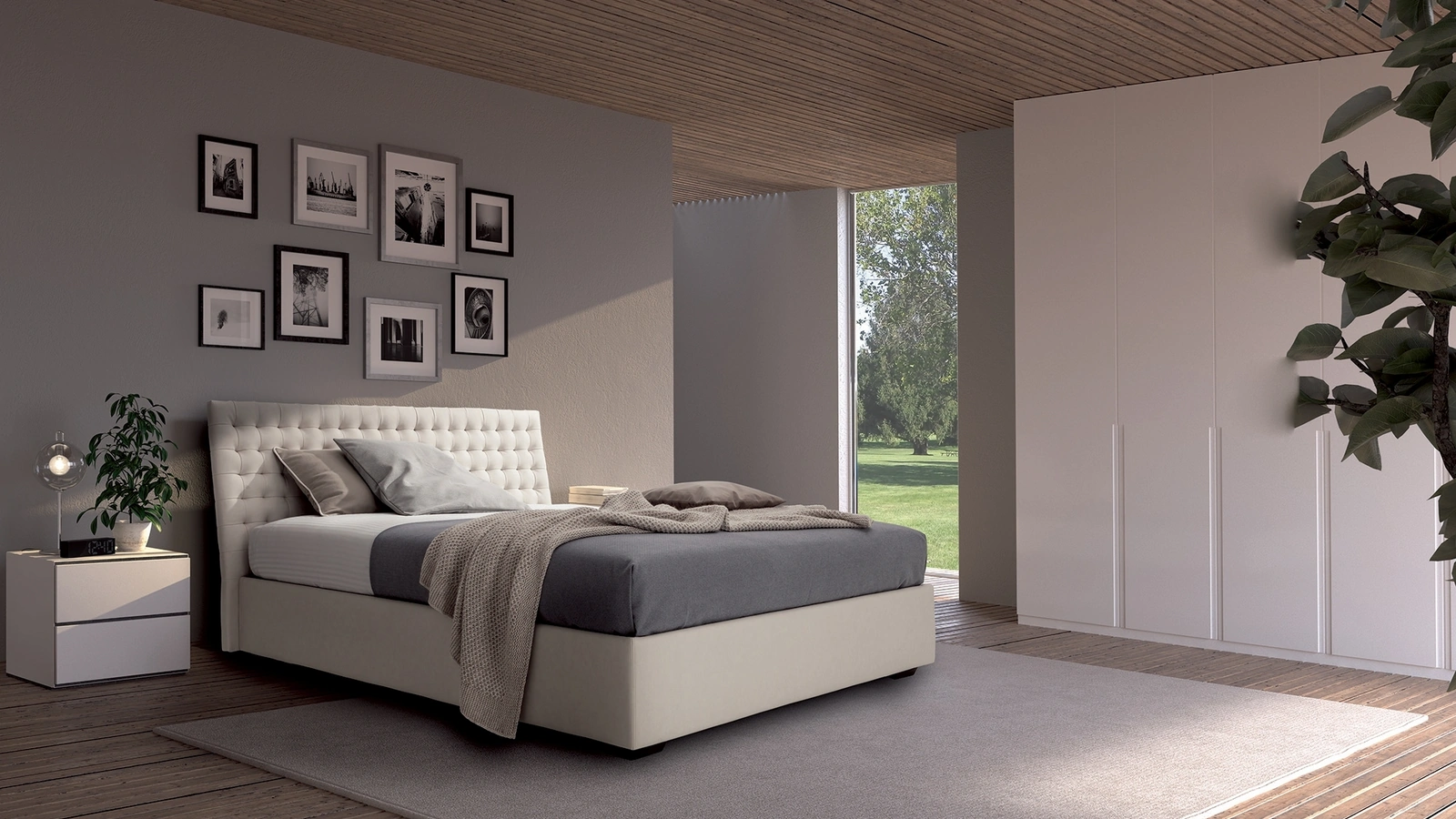 Letto in pelle Eden con testiera sagomata lavorazione capitonné di Confort Line